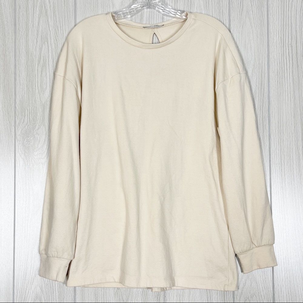 Zara | Cream Crew Neck Long Sleeve Top Size Small